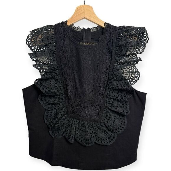 By Anthropologie Eyelet Ruffle Black Bib Tank - Picture 5 of 8